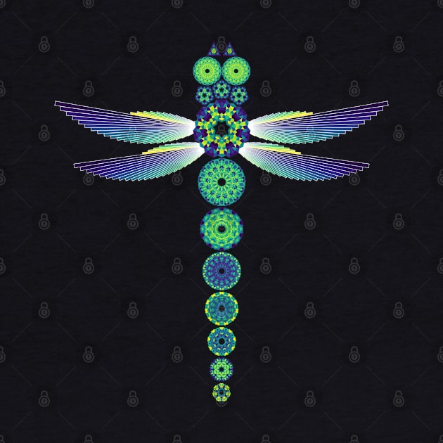 Mandala Dragonfly | Citrine Emerald Sapphire Yellow Green Blue (Black) by aRtVerse